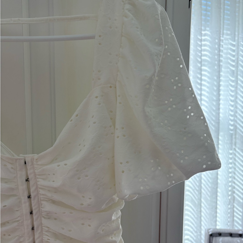 Perfect white pointelle midi drop waist bridal shower dress - Picture 5 of 10